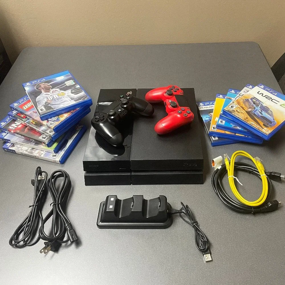 Sony PlayStation 4 PS4 Console Jet Black 500GB + Accessories + 12 Games + Bonus